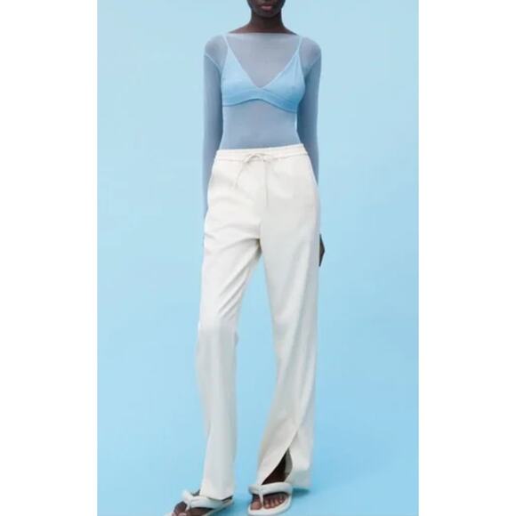 NEW Zara High Waisted Cream Slit Trousers - Picture 1 of 13
